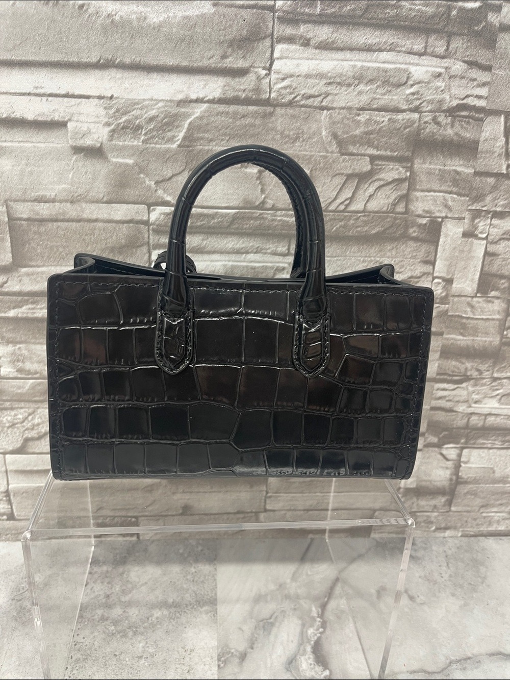 Michael Kors Scarlett XS Black Croc Embossed Satchel with Matching Wallet - Picture 6 of 13